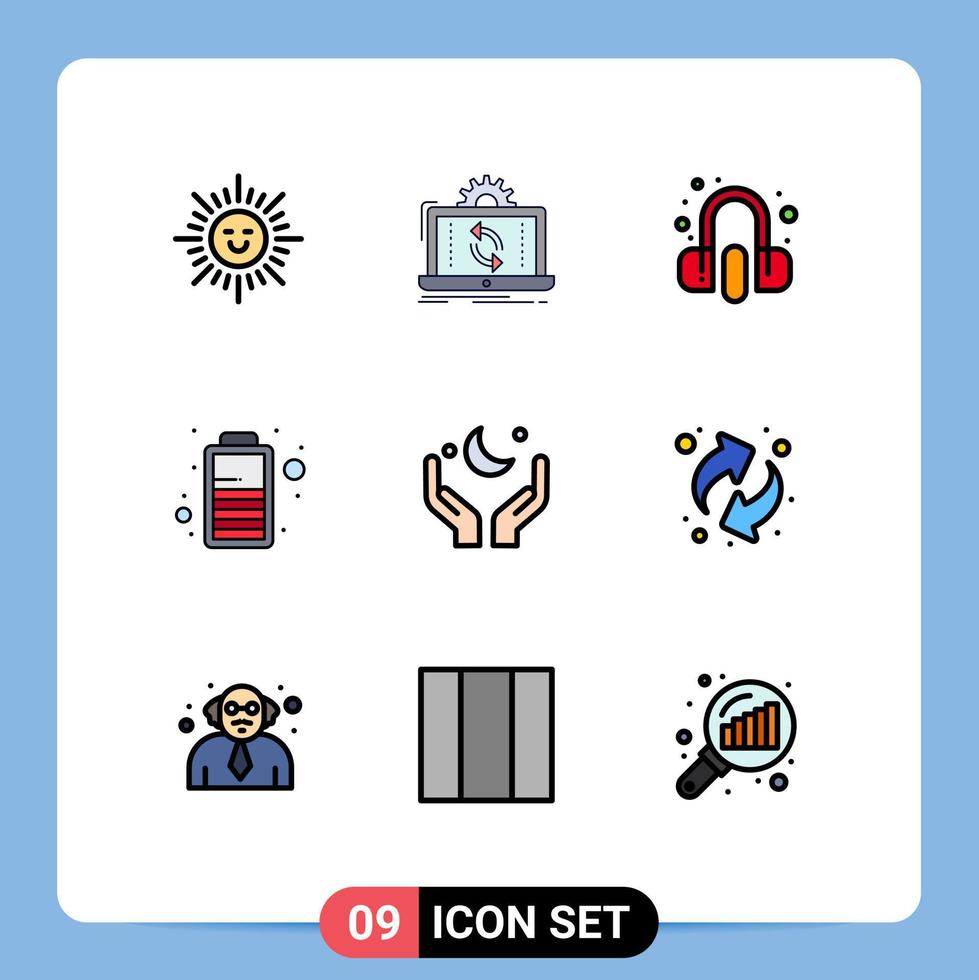 9 Creative Icons Modern Signs and Symbols of moon pray customer power battery Editable Vector Design Elements