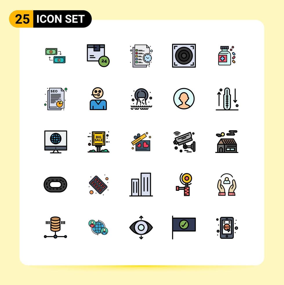 Group of 25 Modern Filled line Flat Colors Set for design task delivery management business Editable Vector Design Elements