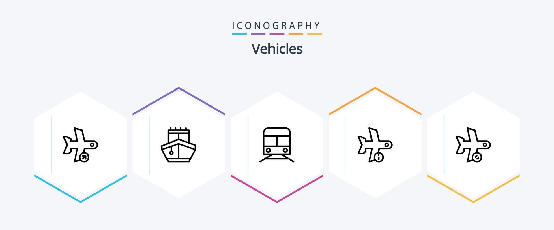 Vehicles 25 Line icon pack including transport. info. vehicles. flight. transportation vector