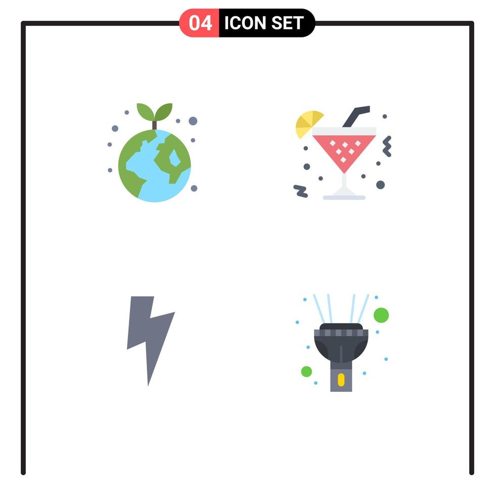 Pictogram Set of 4 Simple Flat Icons of earth basic plant lemon flash Editable Vector Design Elements