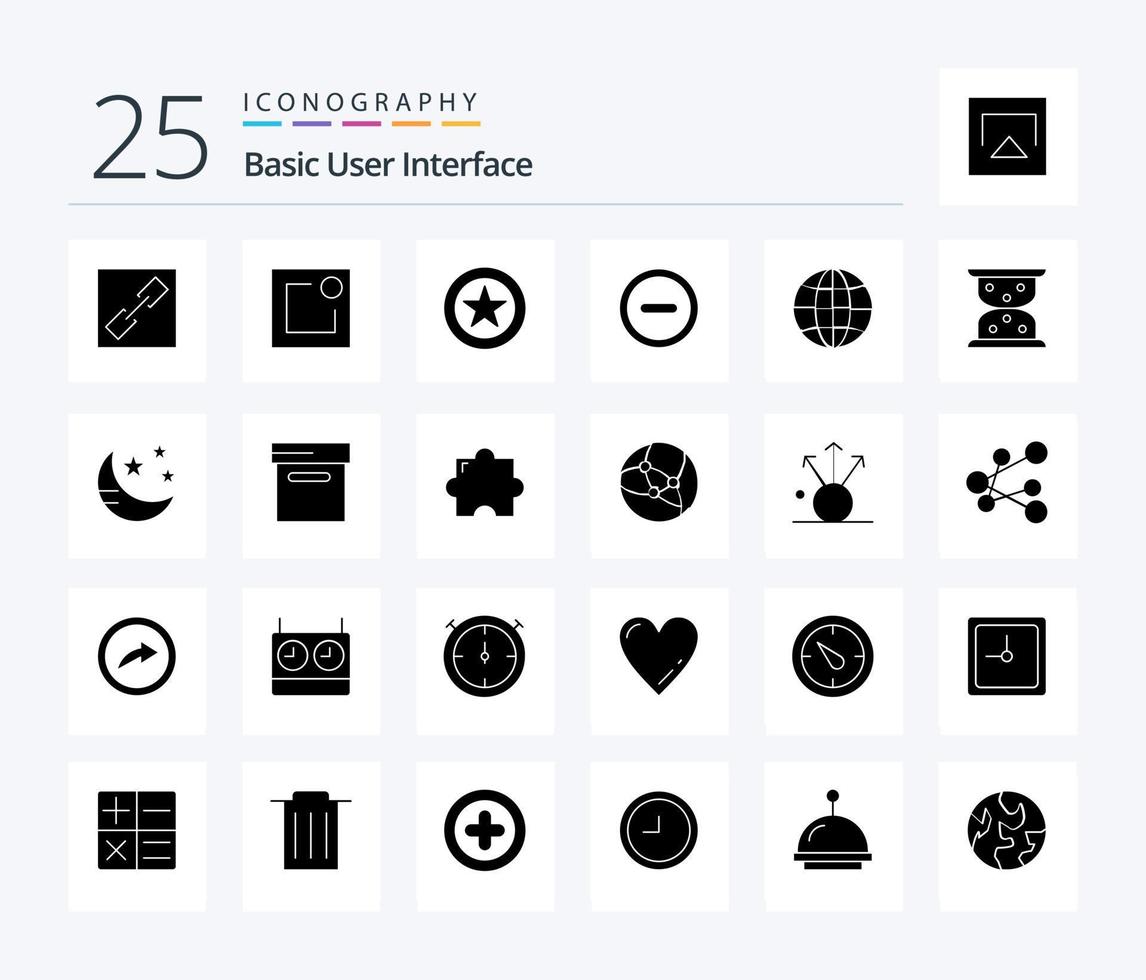 Basic 25 Solid Glyph icon pack including mode. loading. basic. hourglass. globe vector