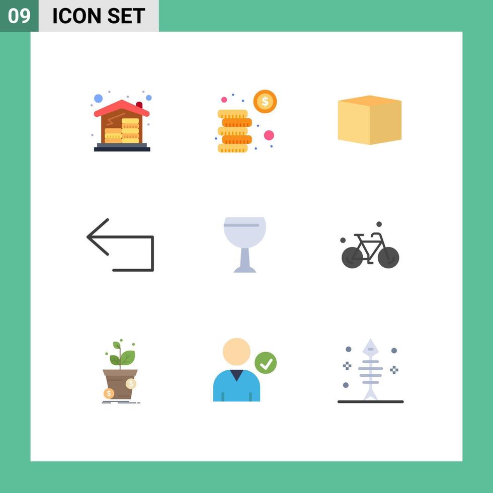 User Interface Pack of 9 Basic Flat Colors of beer glass box reply back Editable Vector Design Elements