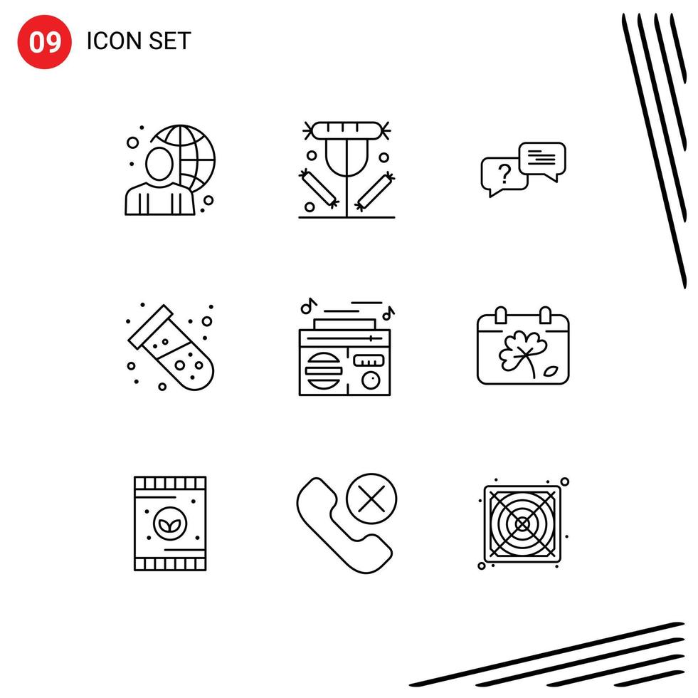 Set of 9 Commercial Outlines pack for atom test food science popup Editable Vector Design Elements