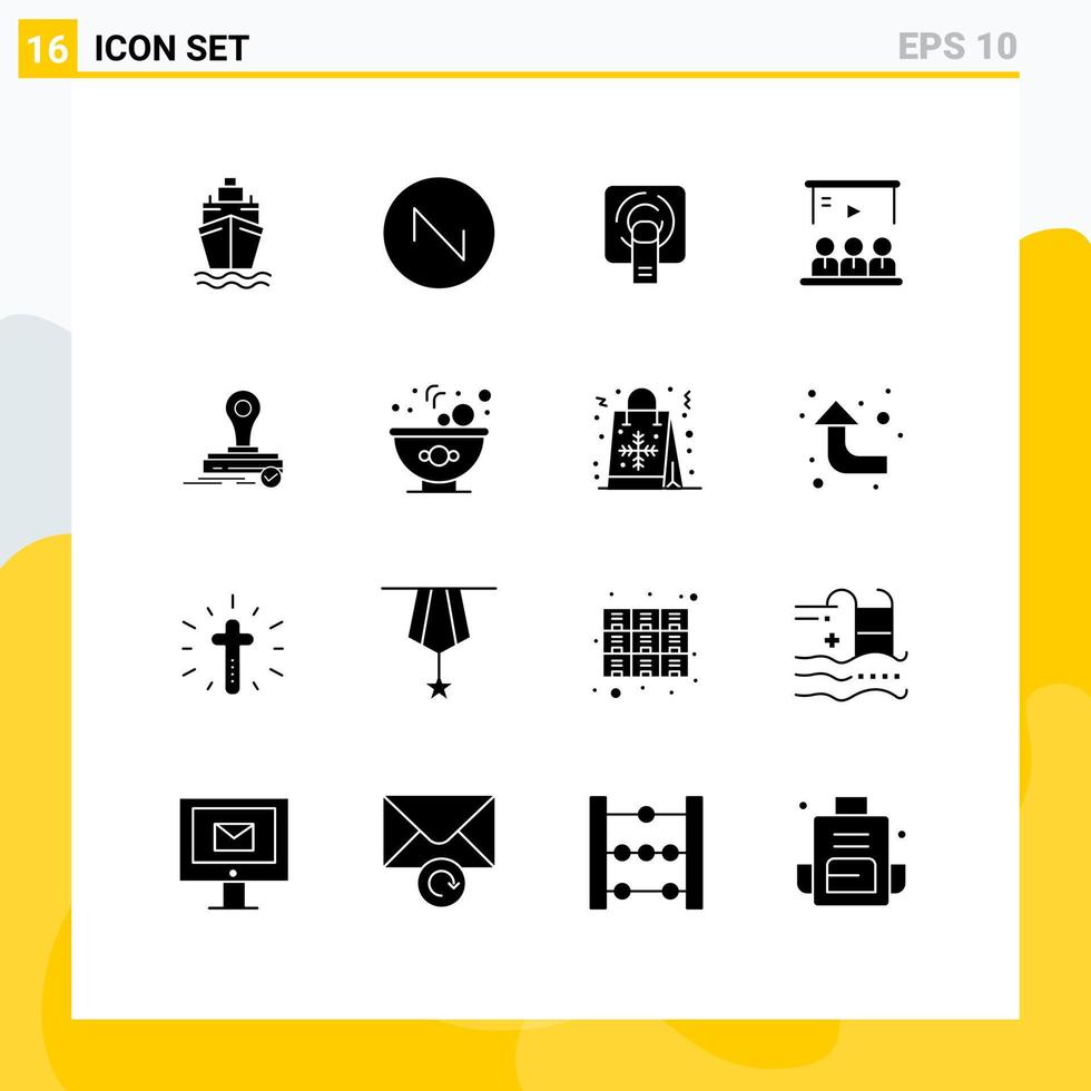 16 Universal Solid Glyphs Set for Web and Mobile Applications press stamp finger tuch user tutorial Editable Vector Design Elements