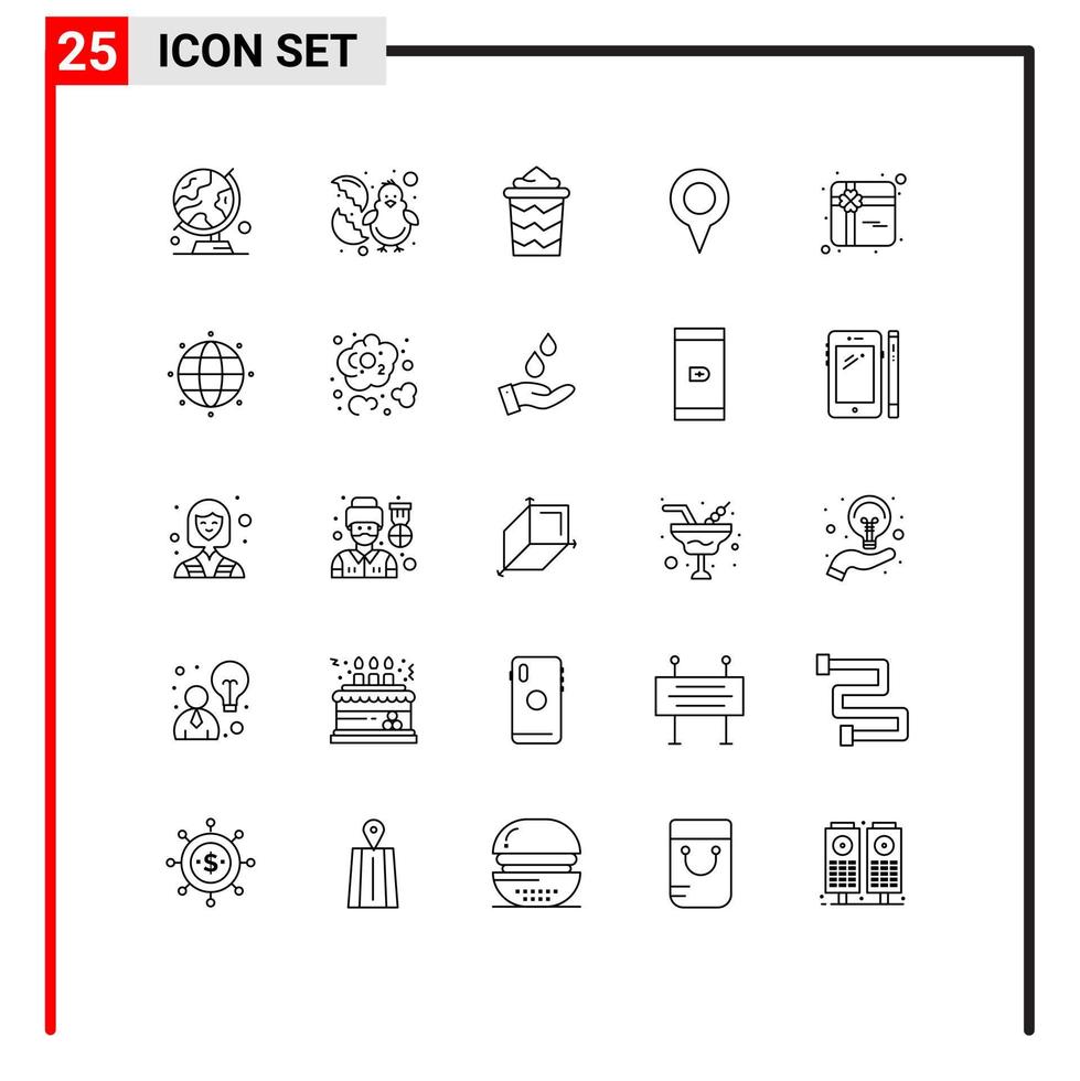 Group of 25 Lines Signs and Symbols for gift map happy location vacation Editable Vector Design Elements