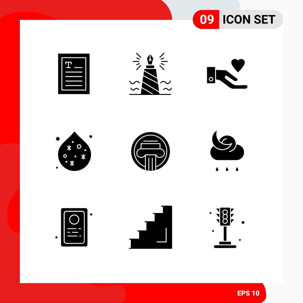 Group of 9 Modern Solid Glyphs Set for decoration architecture hand column waste Editable Vector Design Elements