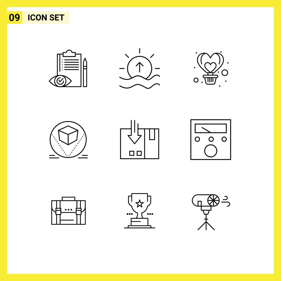 Pictogram Set of 9 Simple Outlines of store box shine flight fly Editable Vector Design Elements