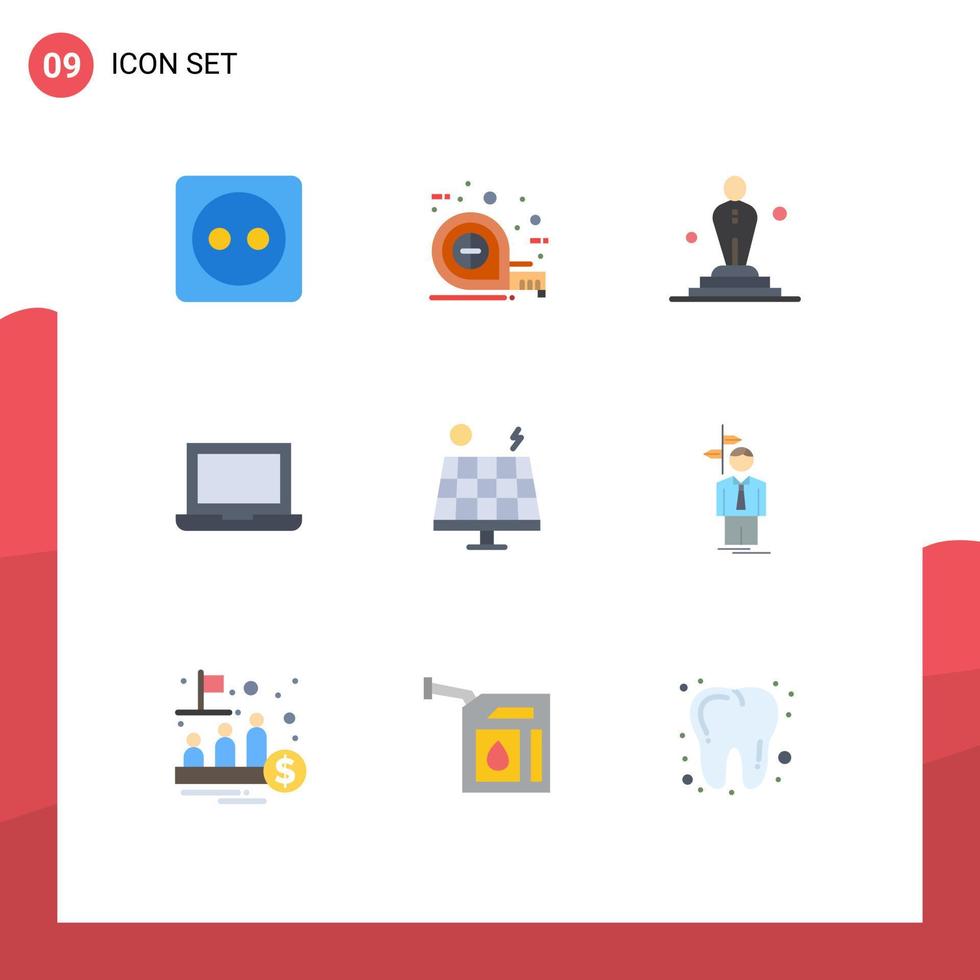 Set of 9 Vector Flat Colors on Grid for green energy cinema macbook device Editable Vector Design Elements
