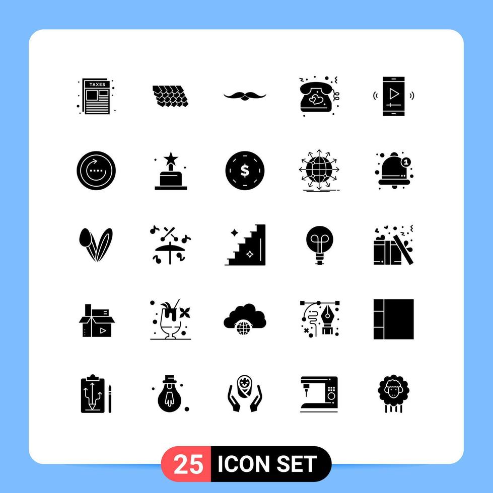 Set of 25 Modern UI Icons Symbols Signs for film telephone moustache love men Editable Vector Design Elements