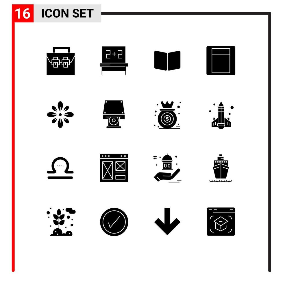 16 User Interface Solid Glyph Pack of modern Signs and Symbols of decorate toggle open switch cover Editable Vector Design Elements