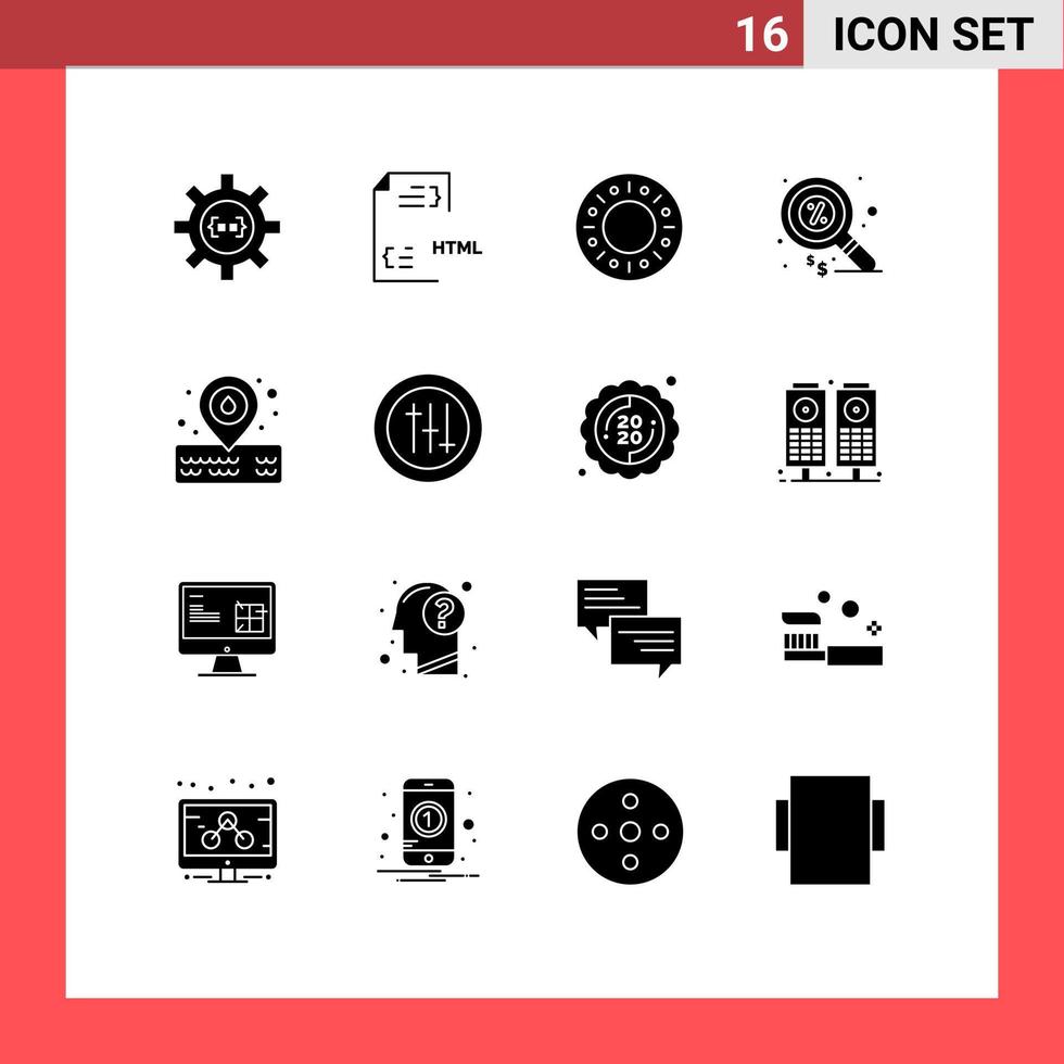 User Interface Pack of 16 Basic Solid Glyphs of placeholder marketing file finance food Editable Vector Design Elements