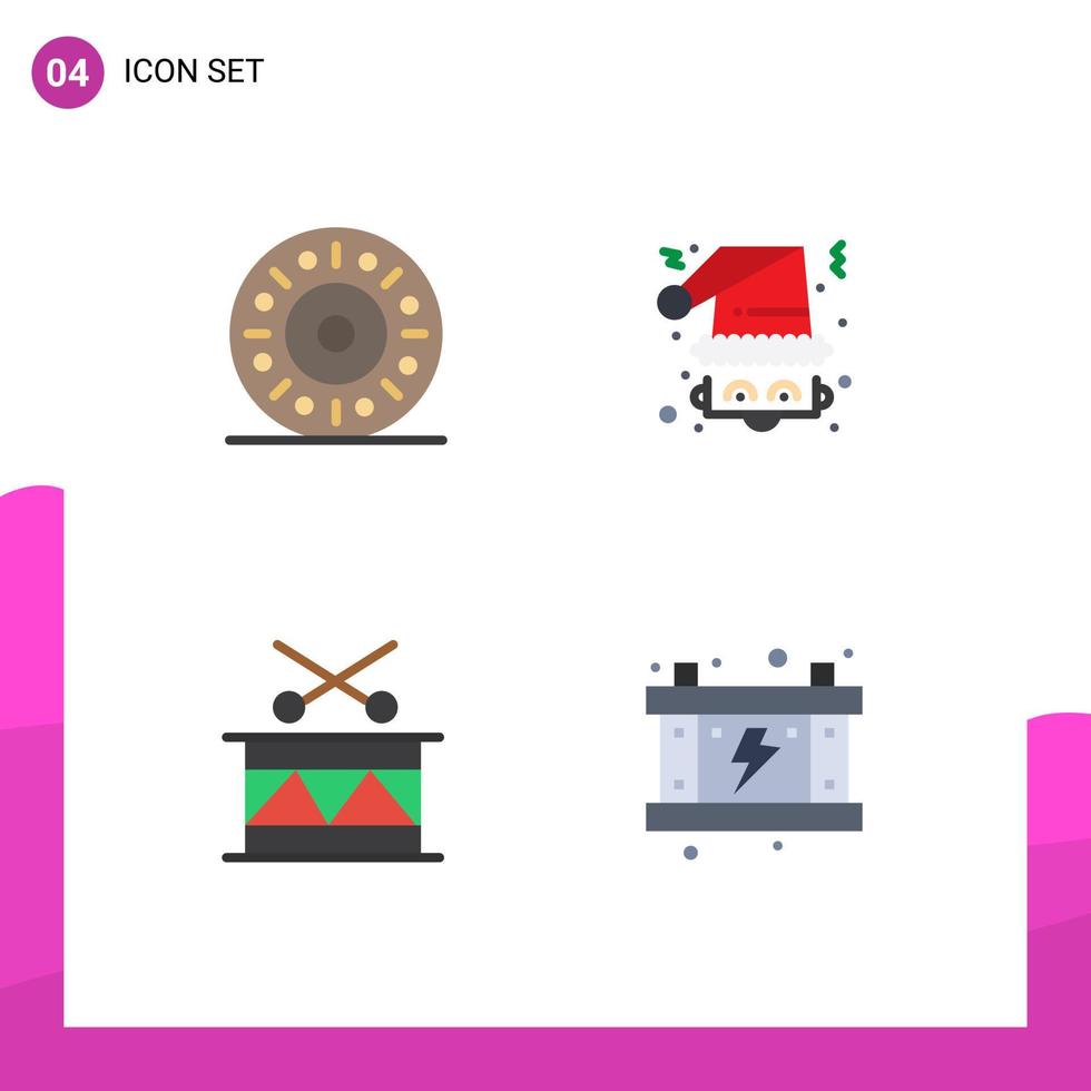 4 Universal Flat Icons Set for Web and Mobile Applications donut drum christmas santa holiday Editable Vector Design Elements