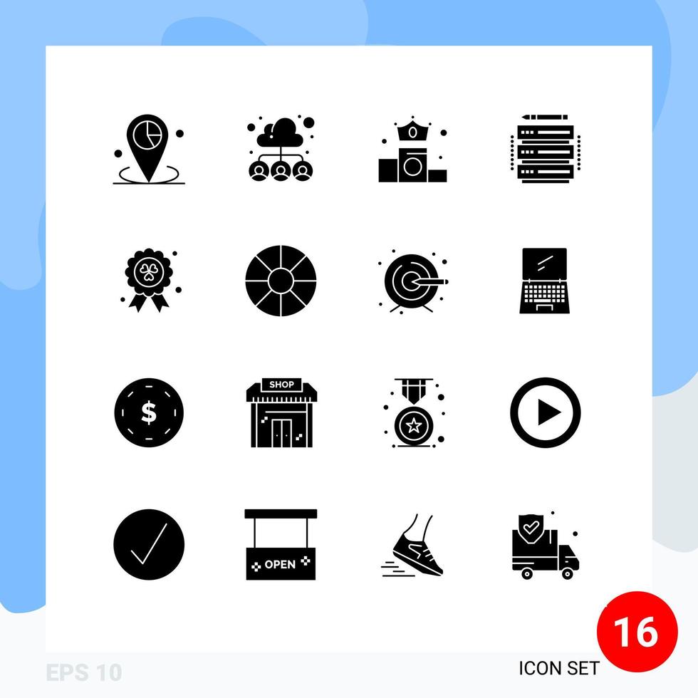 Modern Set of 16 Solid Glyphs and symbols such as server database team edit money Editable Vector Design Elements