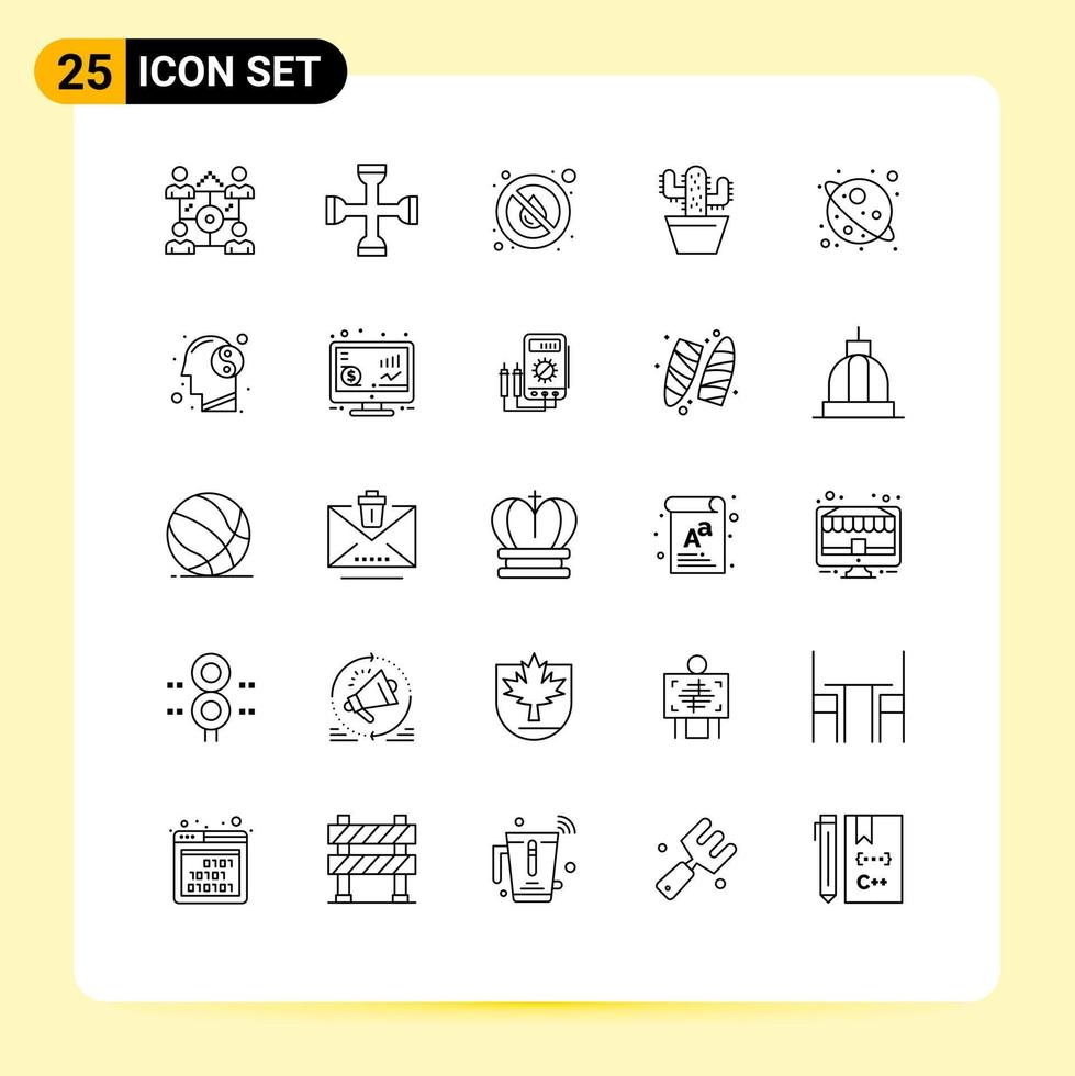 Group of 25 Modern Lines Set for spring nature wrench cactos water Editable Vector Design Elements