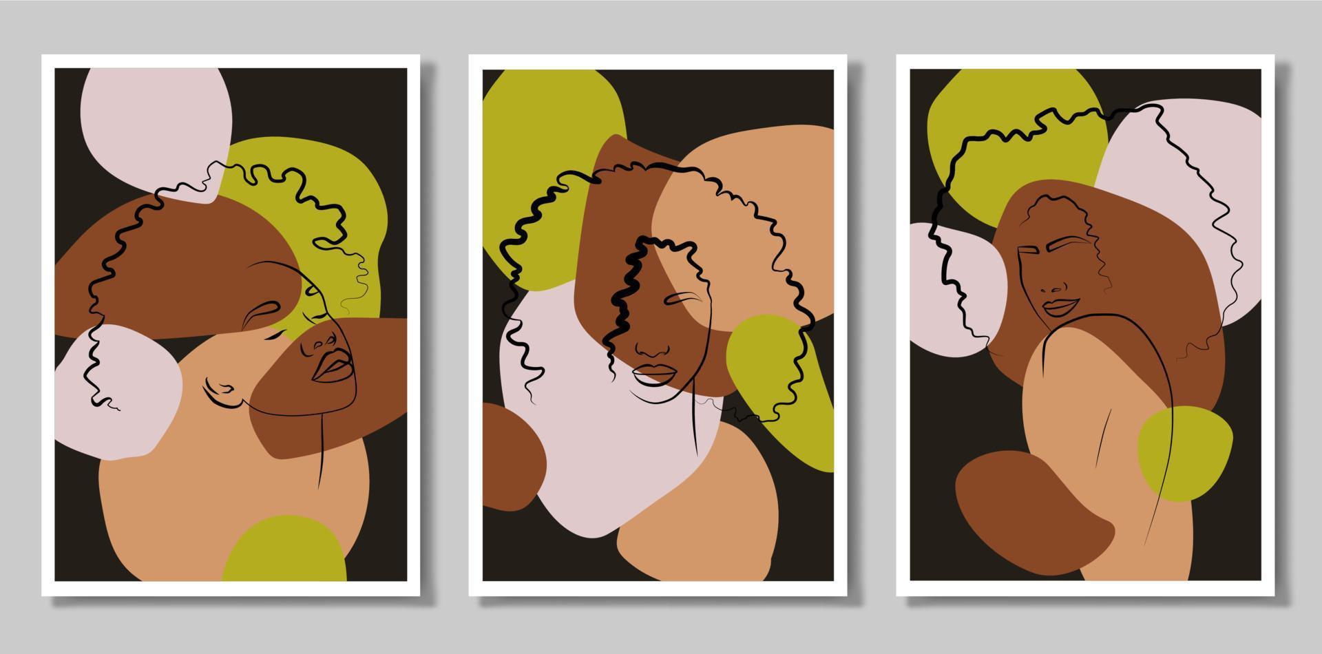 An abstraction set with a face and hands. Vector illustration of the face of an African woman with a turban. In a minimalistic abstract style.