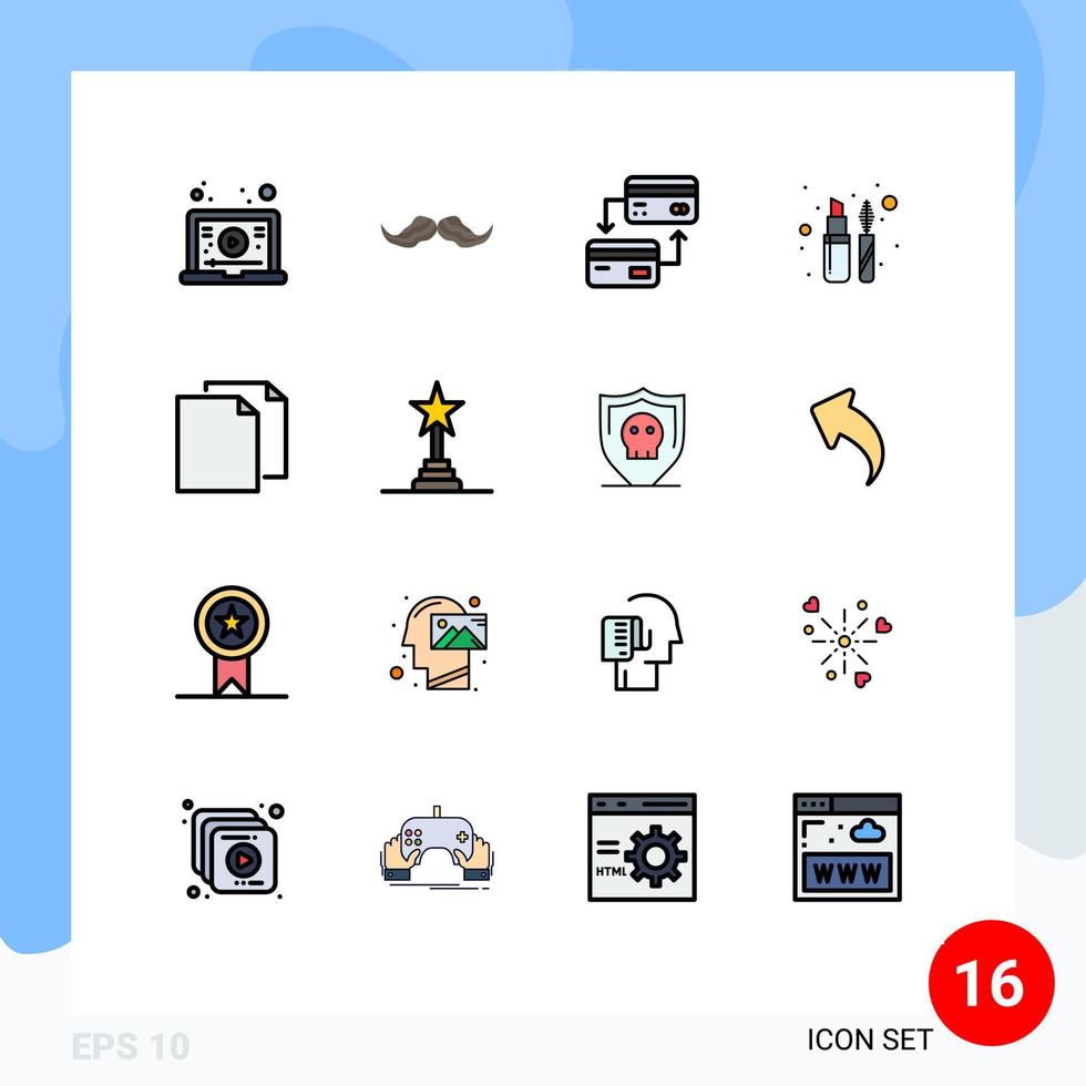 Modern Set of 16 Flat Color Filled Lines Pictograph of copy liner men eye credit Editable Creative Vector Design Elements