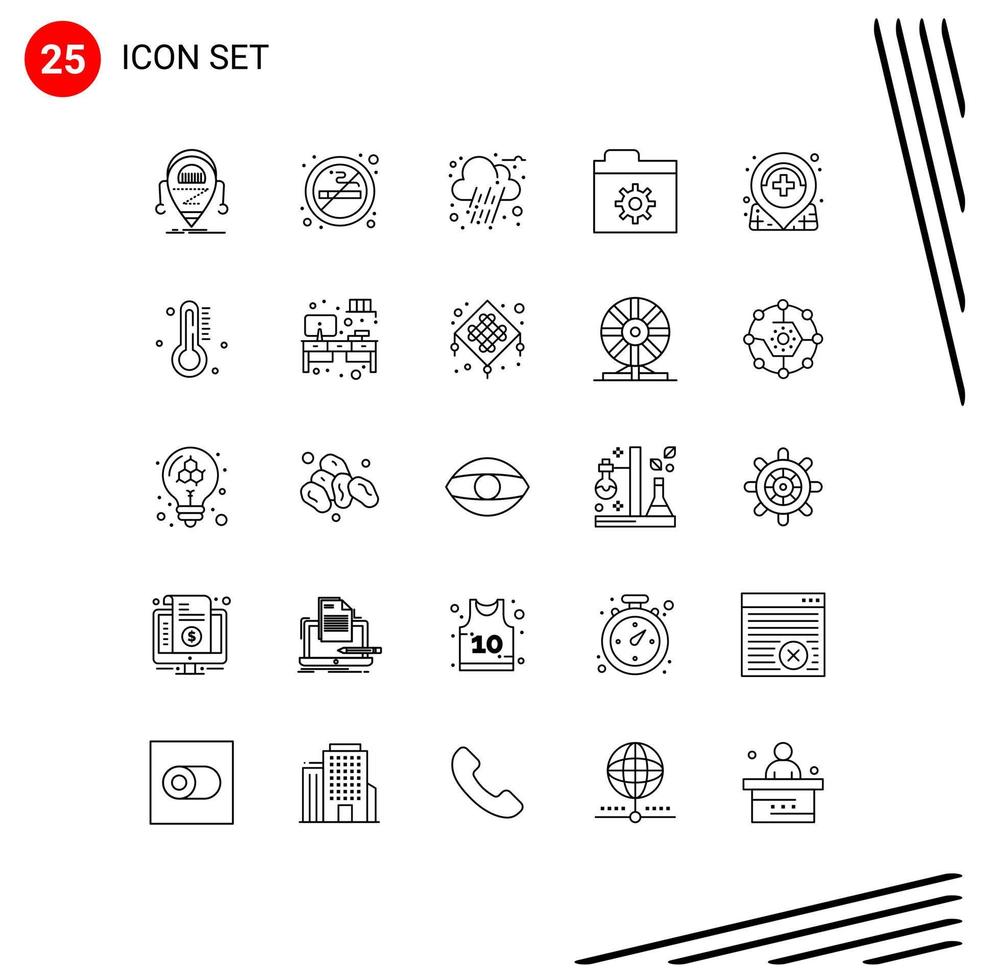 Set of 25 Commercial Lines pack for location care air folder control Editable Vector Design Elements