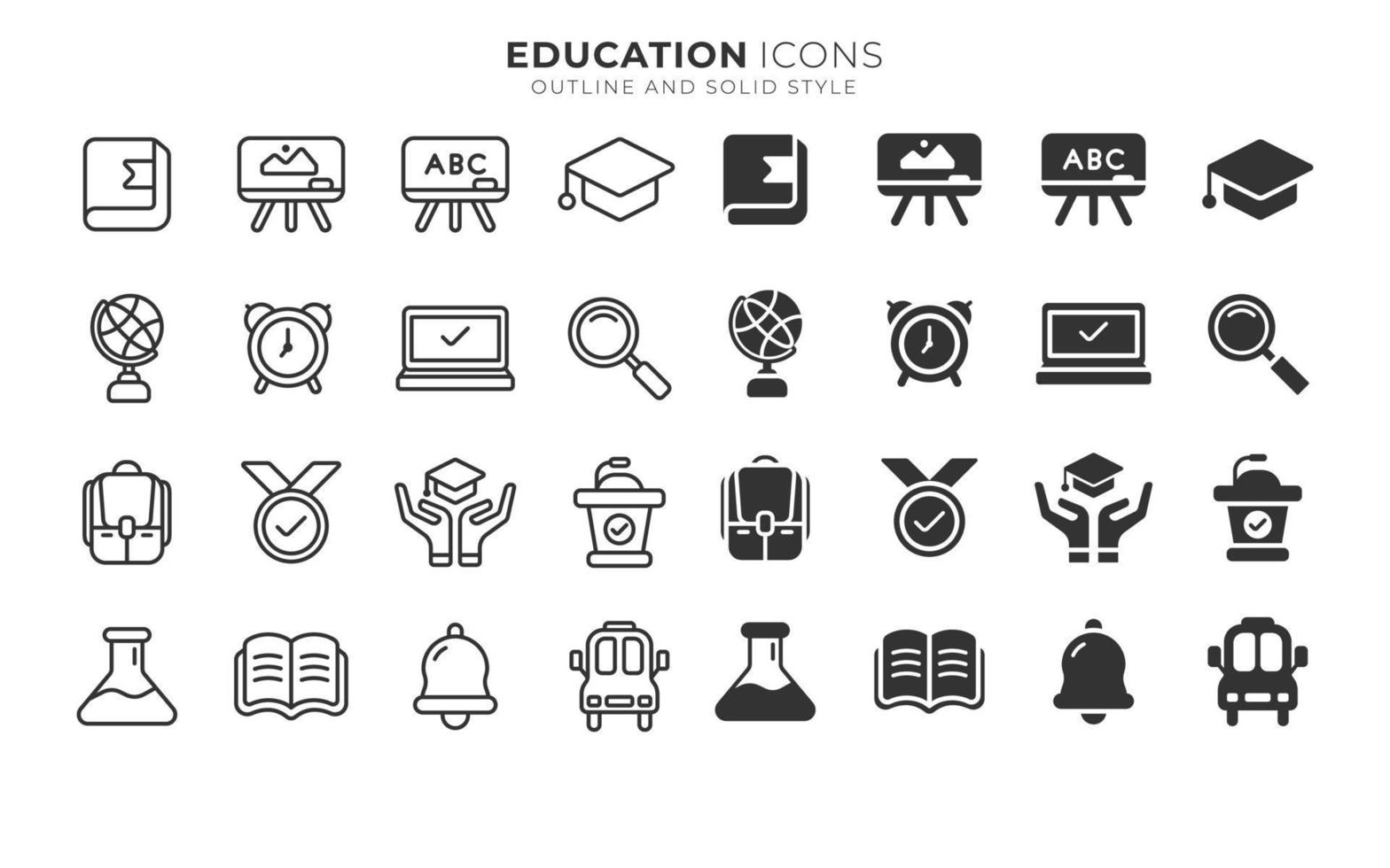 Education Icons with Line and Glyph Style vector