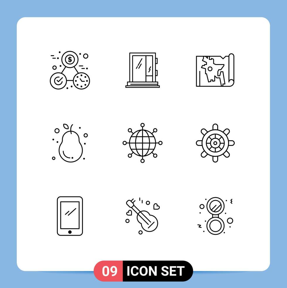 Modern Set of 9 Outlines Pictograph of fresh guava repair fruit bangla Editable Vector Design Elements