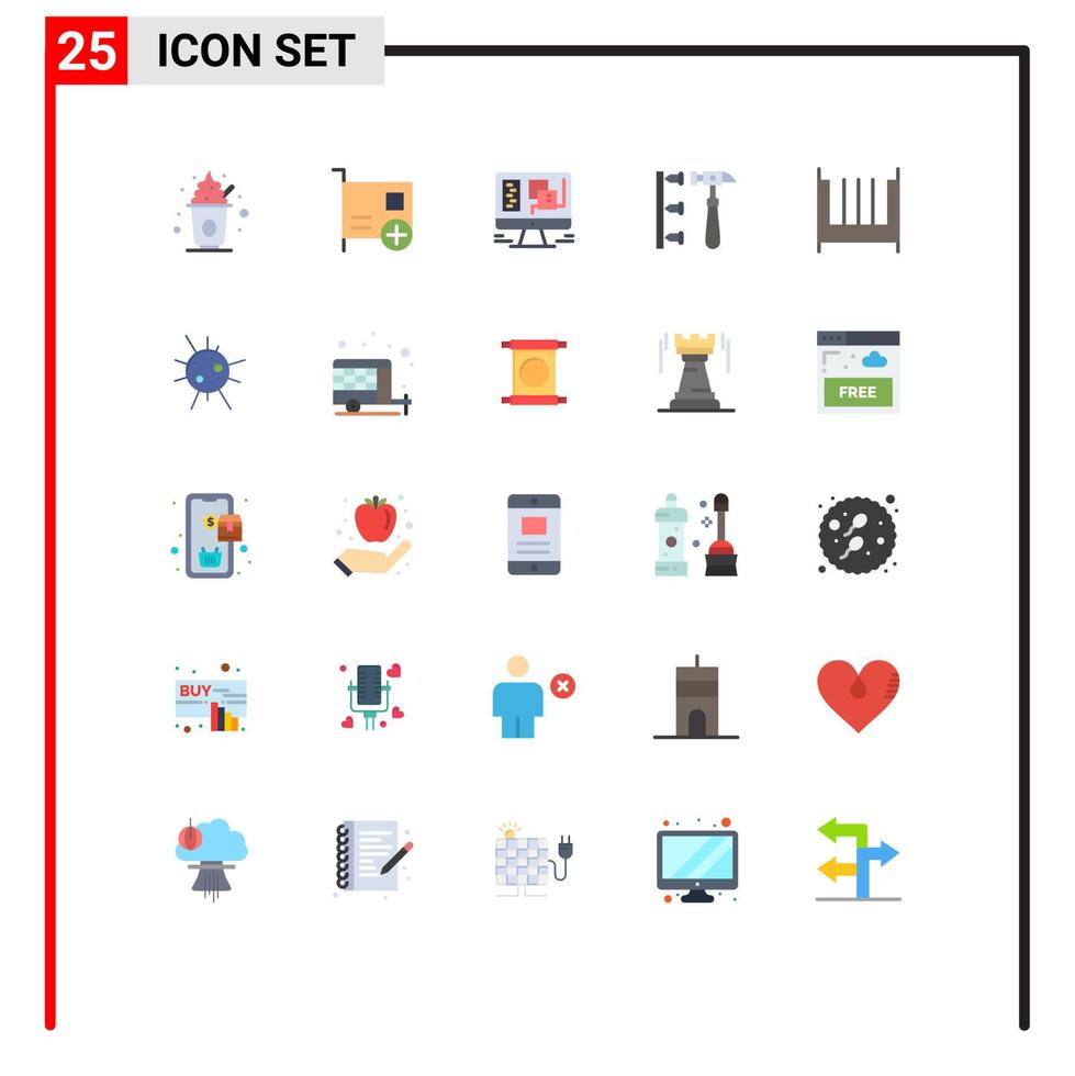 25 Flat Color concept for Websites Mobile and Apps bed hammer hardware erroneously web Editable Vector Design Elements