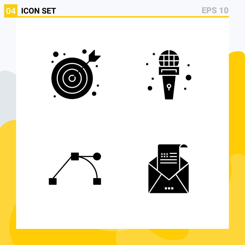Stock Vector Icon Pack of 4 Line Signs and Symbols for bulls eye point mic reporter envelope Editable Vector Design Elements