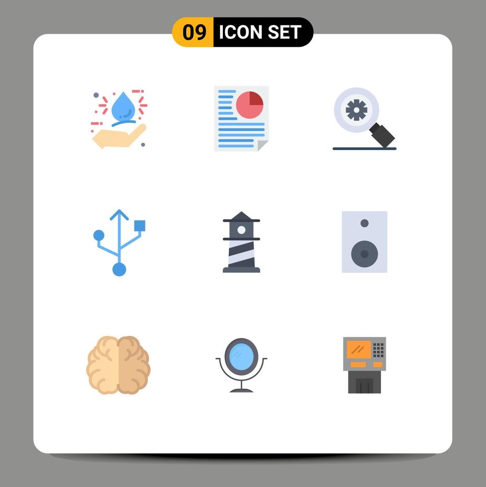 9 Thematic Vector Flat Colors and Editable Symbols of devices lighthouse research beach connection Editable Vector Design Elements