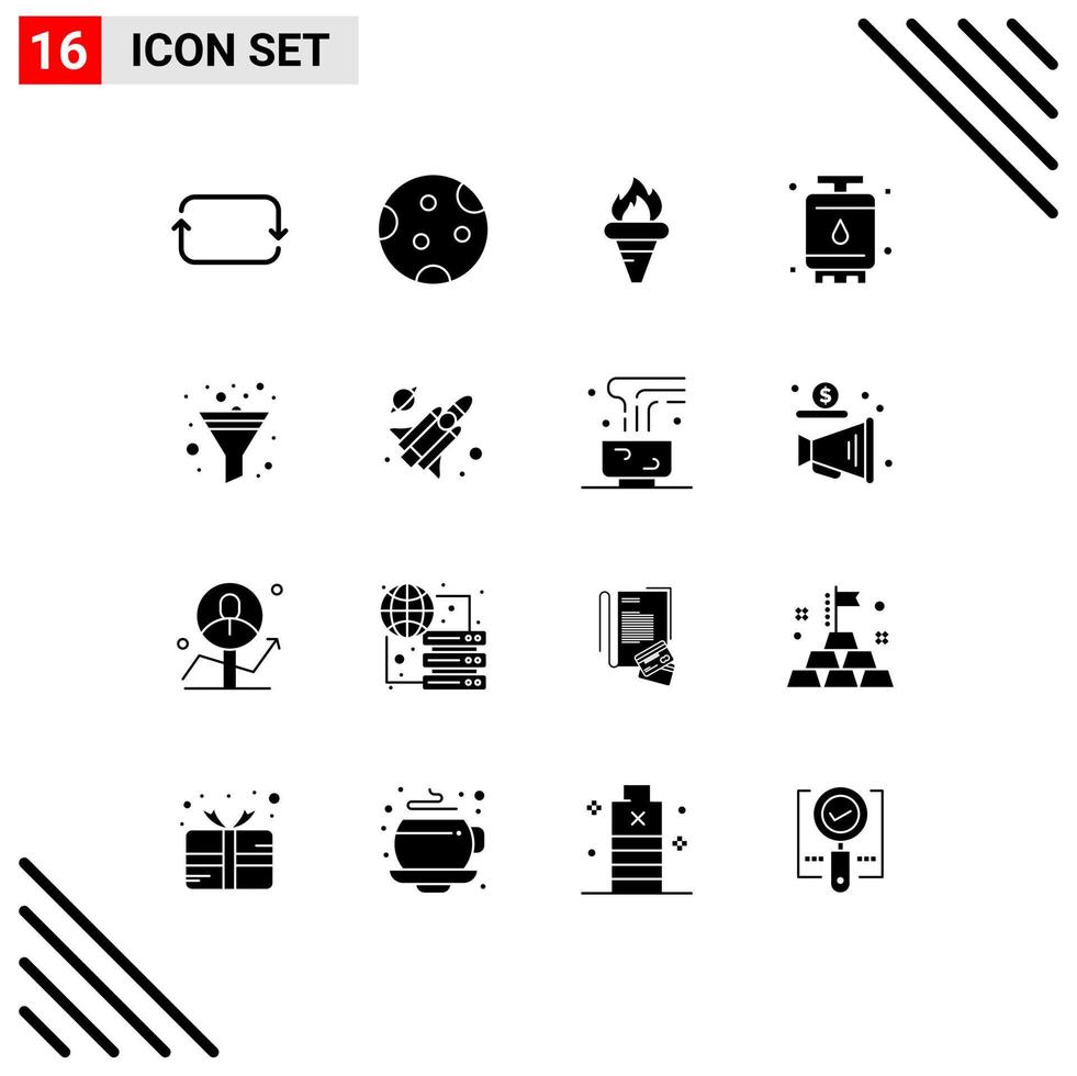 Editable Vector Line Pack of 16 Simple Solid Glyphs of power energy weather cook holding Editable Vector Design Elements