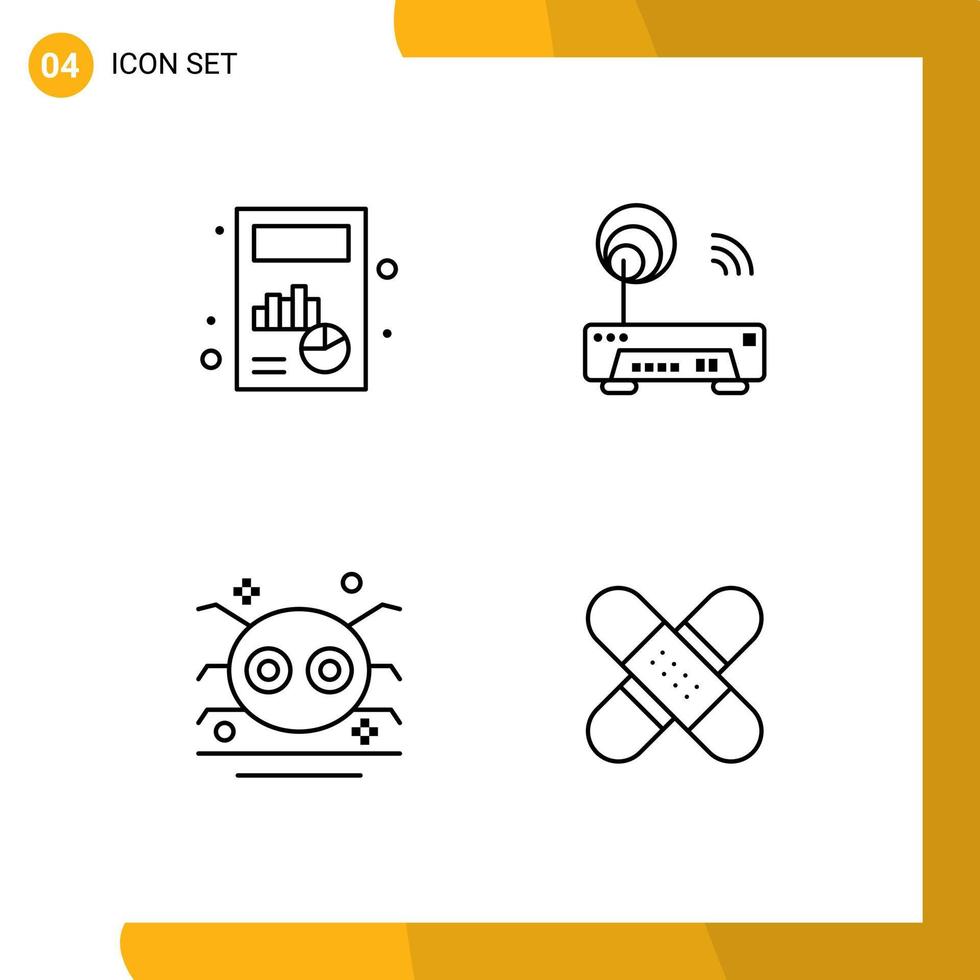 Set of 4 Modern UI Icons Symbols Signs for business holiday graph router spider Editable Vector Design Elements