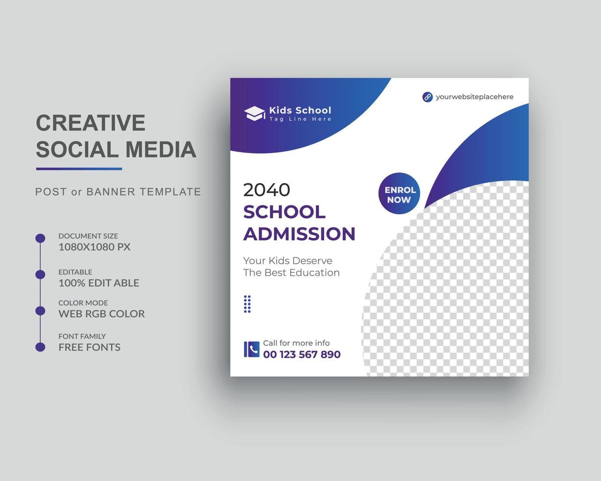 Back to school admission social media post or Square web banner Design template vector