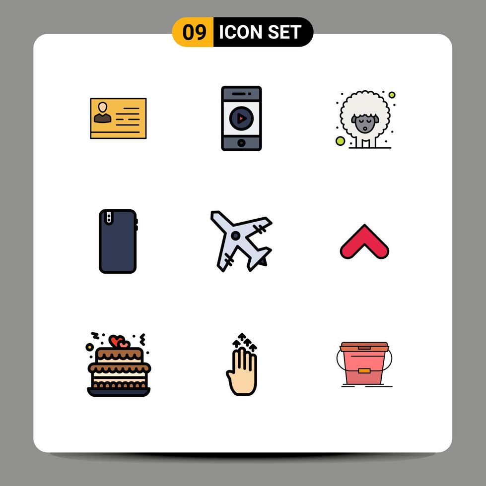 Group of 9 Modern Filledline Flat Colors Set for back mobile speaker smart phone spring Editable Vector Design Elements