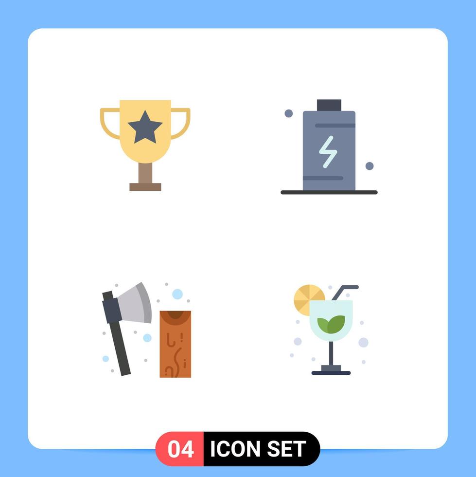 Pictogram Set of 4 Simple Flat Icons of award construction battery charging tool Editable Vector Design Elements