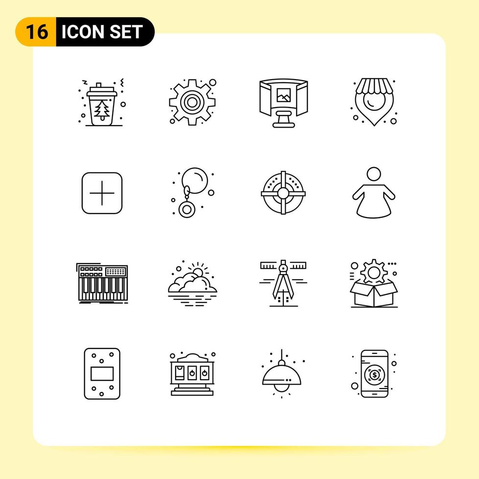 Universal Icon Symbols Group of 16 Modern Outlines of sets instagram future supermarket location Editable Vector Design Elements