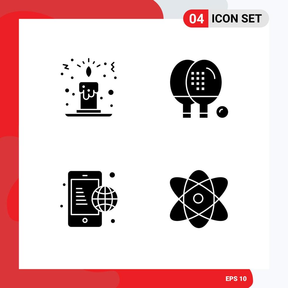 4 Universal Solid Glyphs Set for Web and Mobile Applications candle communication activities game internet Editable Vector Design Elements