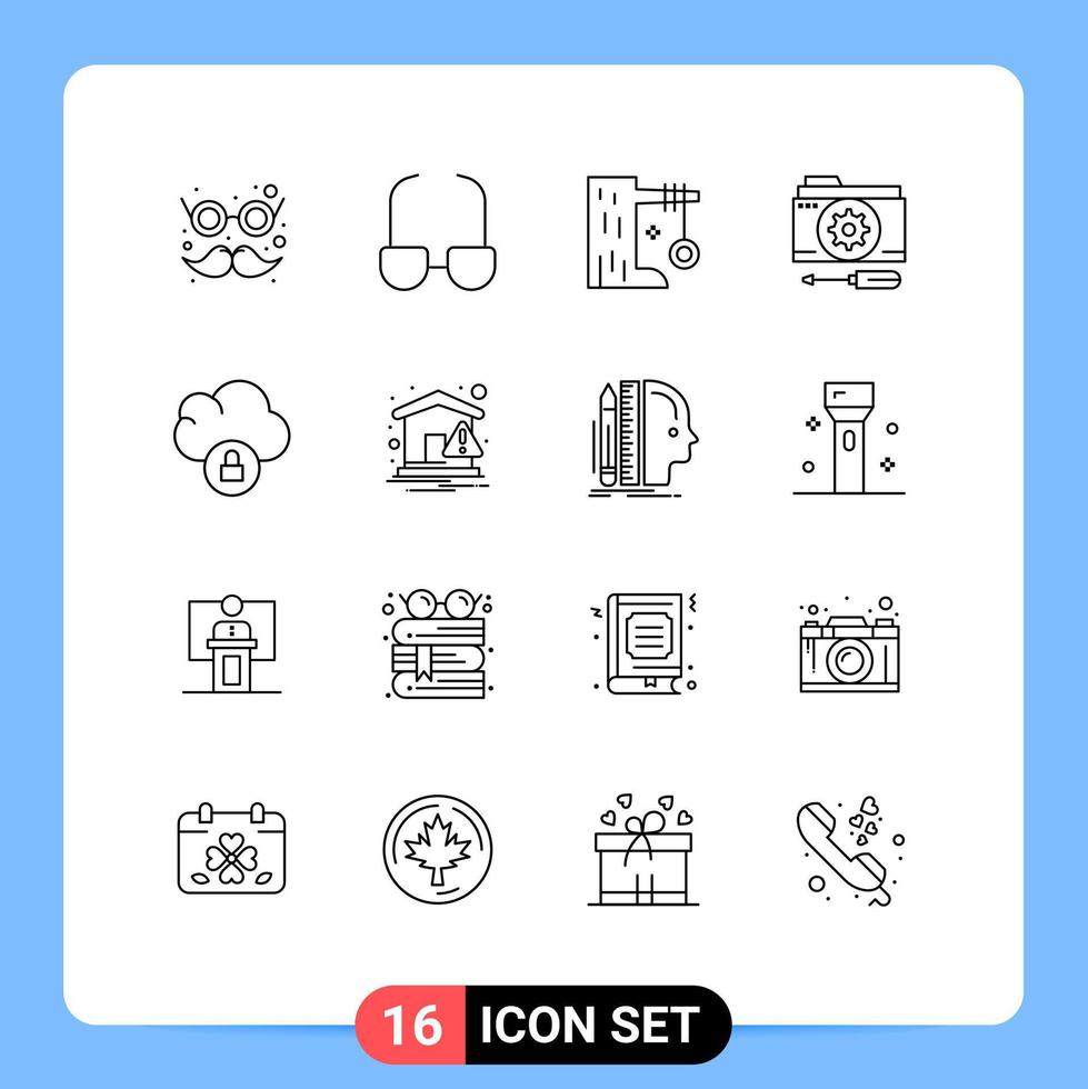 Mobile Interface Outline Set of 16 Pictograms of cloud setting plaything options configuration Editable Vector Design Elements