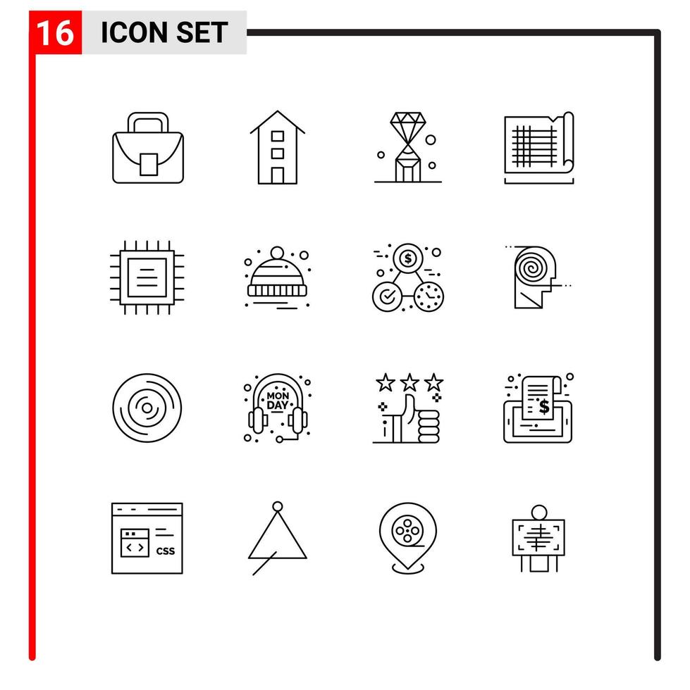 16 Thematic Vector Outlines and Editable Symbols of map drafting store construction pen Editable Vector Design Elements