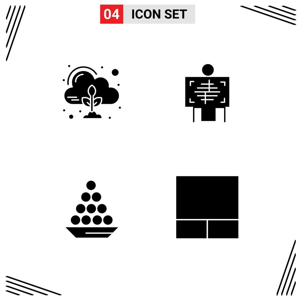 4 Universal Solid Glyph Signs Symbols of emission delicacy cloud hospital indian Editable Vector Design Elements