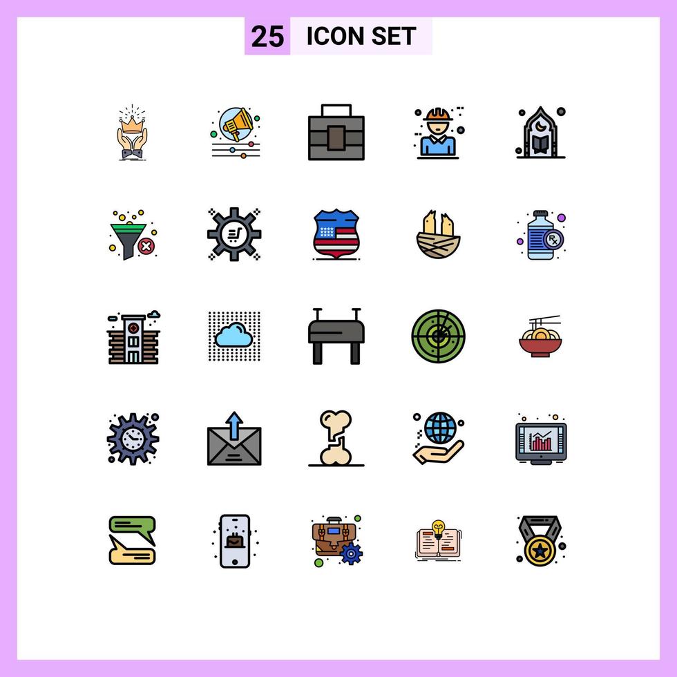 Pack of 25 Modern Filled line Flat Colors Signs and Symbols for Web Print Media such as muslim design briefcase concept builder Editable Vector Design Elements