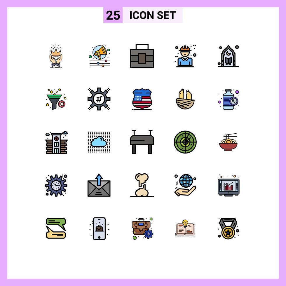 paquete de 25 moderno lleno línea plano colores señales y símbolos para web impresión medios de comunicación tal como musulmán diseño maletín concepto constructor editable vector diseño elementos
