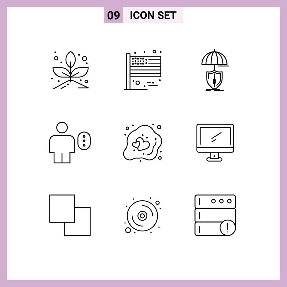 Pack of 9 Modern Outlines Signs and Symbols for Web Print Media such as decorative human protection body access Editable Vector Design Elements