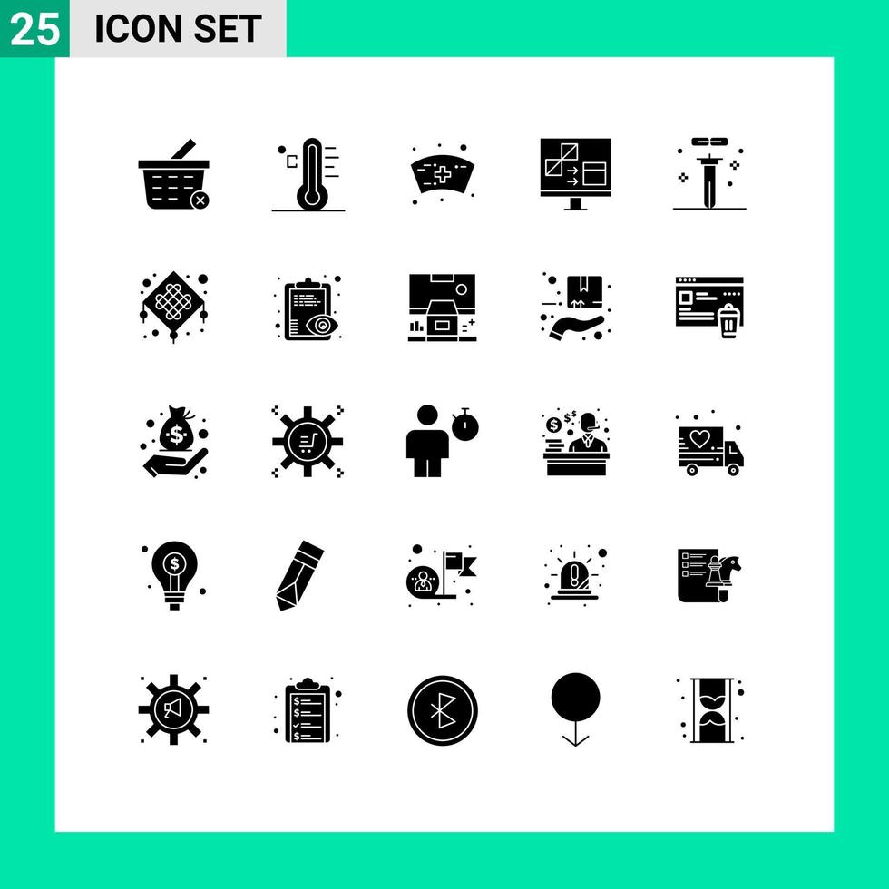 User Interface Pack of 25 Basic Solid Glyphs of chemistry development cap develop coding Editable Vector Design Elements