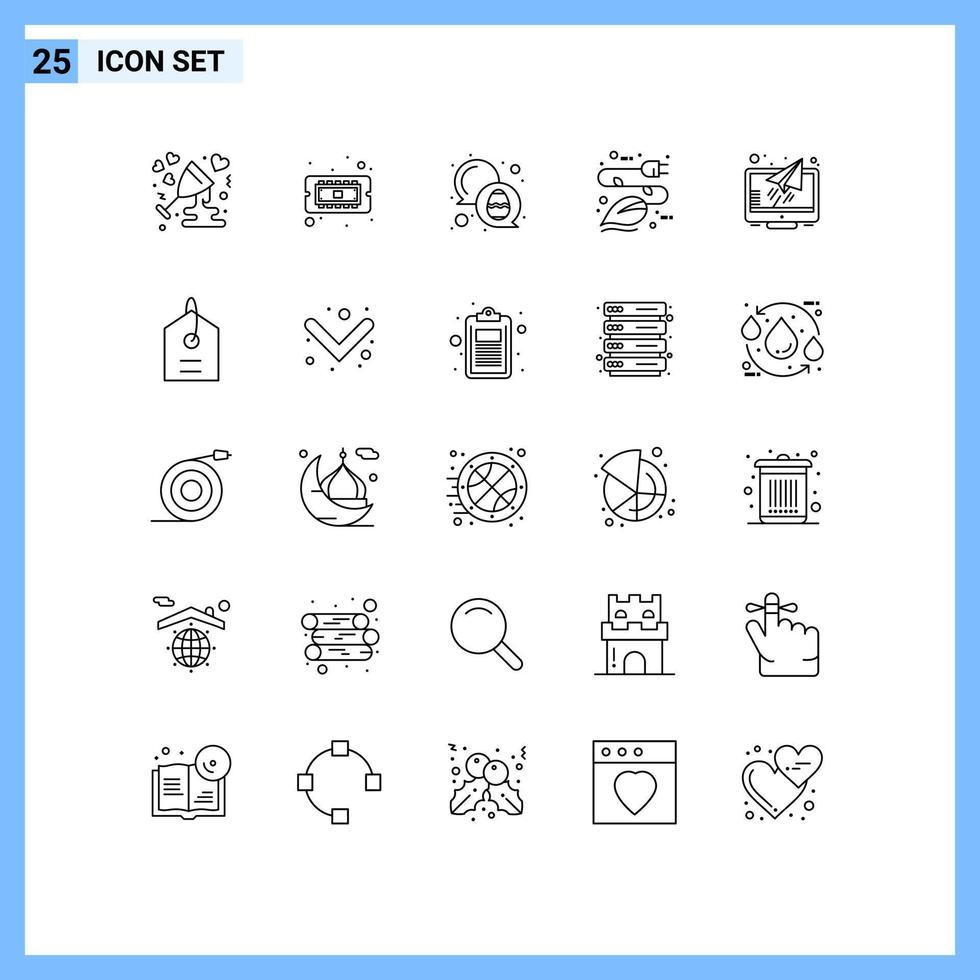 Line Pack of 25 Universal Symbols of eco leaf hardware energy egg Editable Vector Design Elements