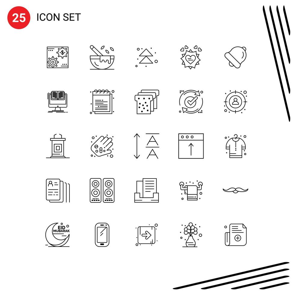 Set of 25 Modern UI Icons Symbols Signs for valentine love cooking up forward Editable Vector Design Elements