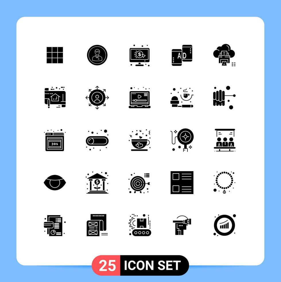 Group of 25 Solid Glyphs Signs and Symbols for mobile advertisig advertising person ppc pay Editable Vector Design Elements