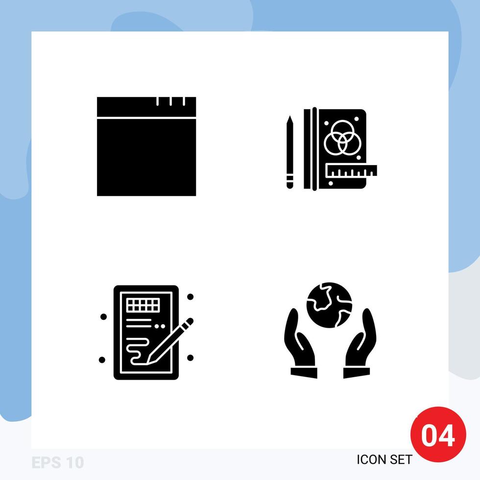 4 Universal Solid Glyphs Set for Web and Mobile Applications app learning process design eco protection Editable Vector Design Elements