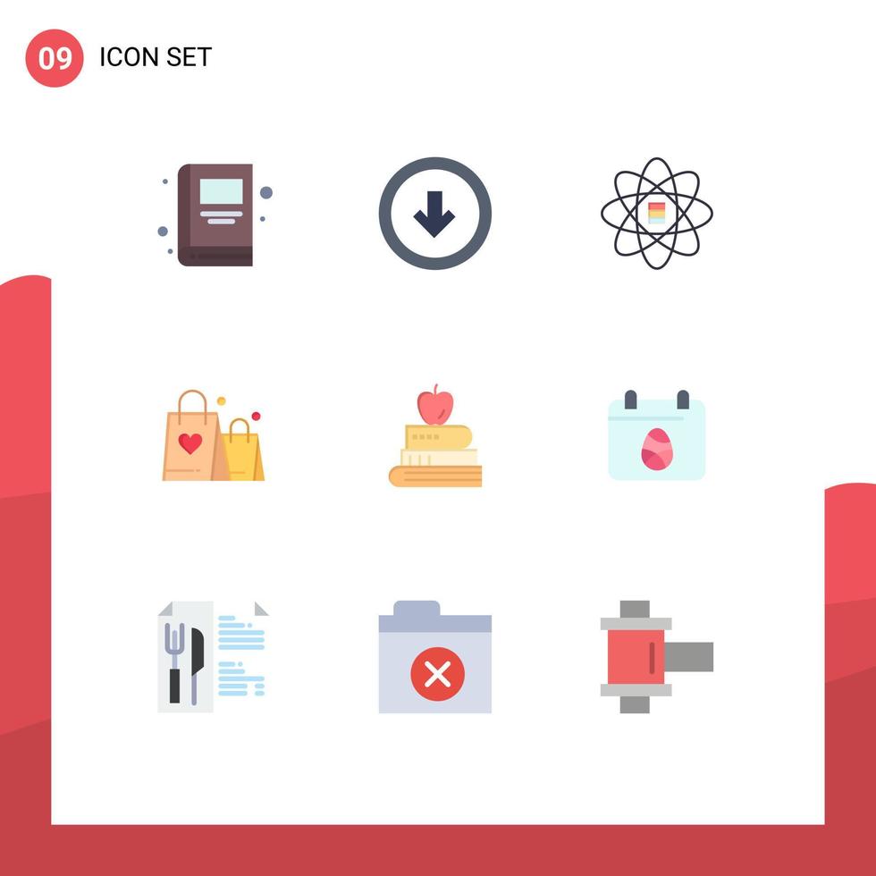 9 User Interface Flat Color Pack of modern Signs and Symbols of pen wedding data heart handbag Editable Vector Design Elements