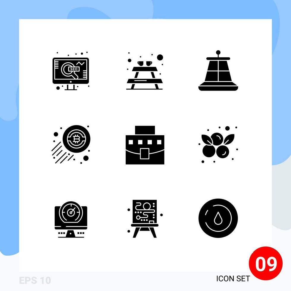 9 Solid Glyph concept for Websites Mobile and Apps office bag marine user trading Editable Vector Design Elements