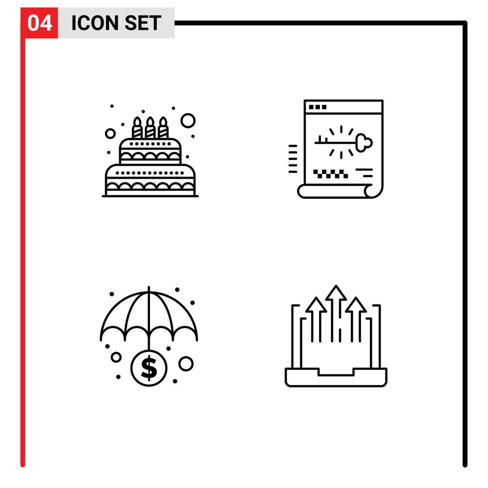 conjunto de 4 4 moderno ui íconos símbolos señales para pastel bancario vela iniciar sesión dinero editable vector diseño elementos