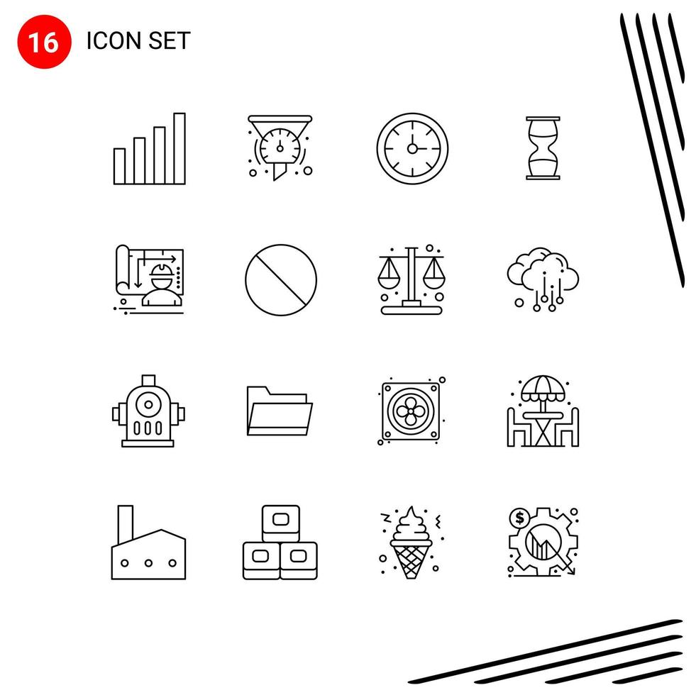 Stock Vector Icon Pack of 16 Line Signs and Symbols for time clock performance business time Editable Vector Design Elements