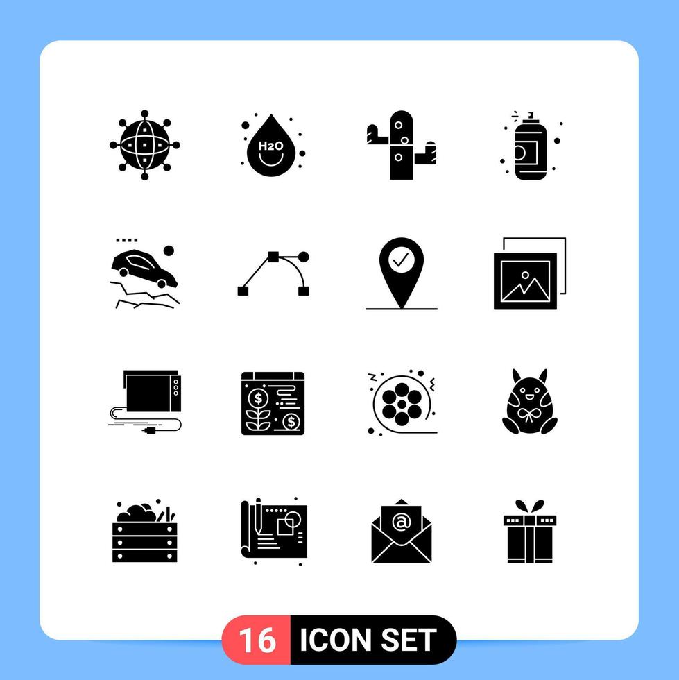 Set of 16 Vector Solid Glyphs on Grid for accident arts water art plant Editable Vector Design Elements