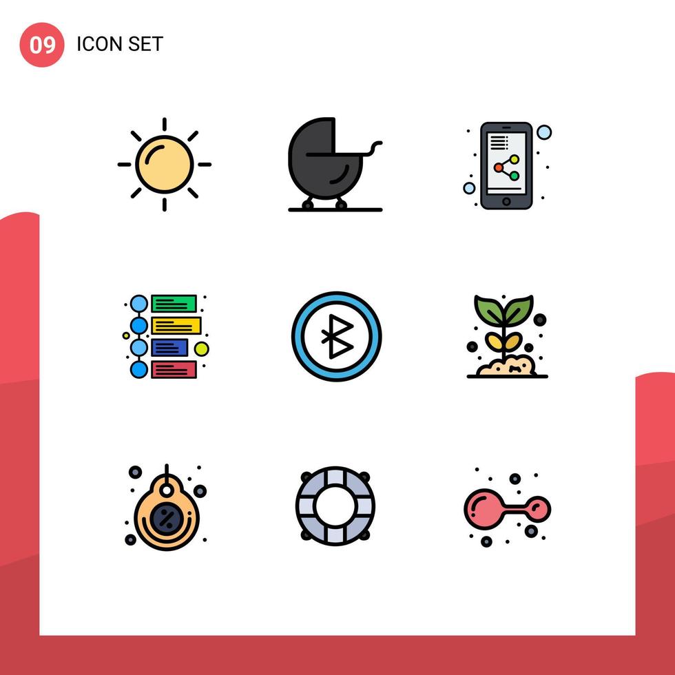 Set of 9 Modern UI Icons Symbols Signs for farming signal share document connection timeline Editable Vector Design Elements